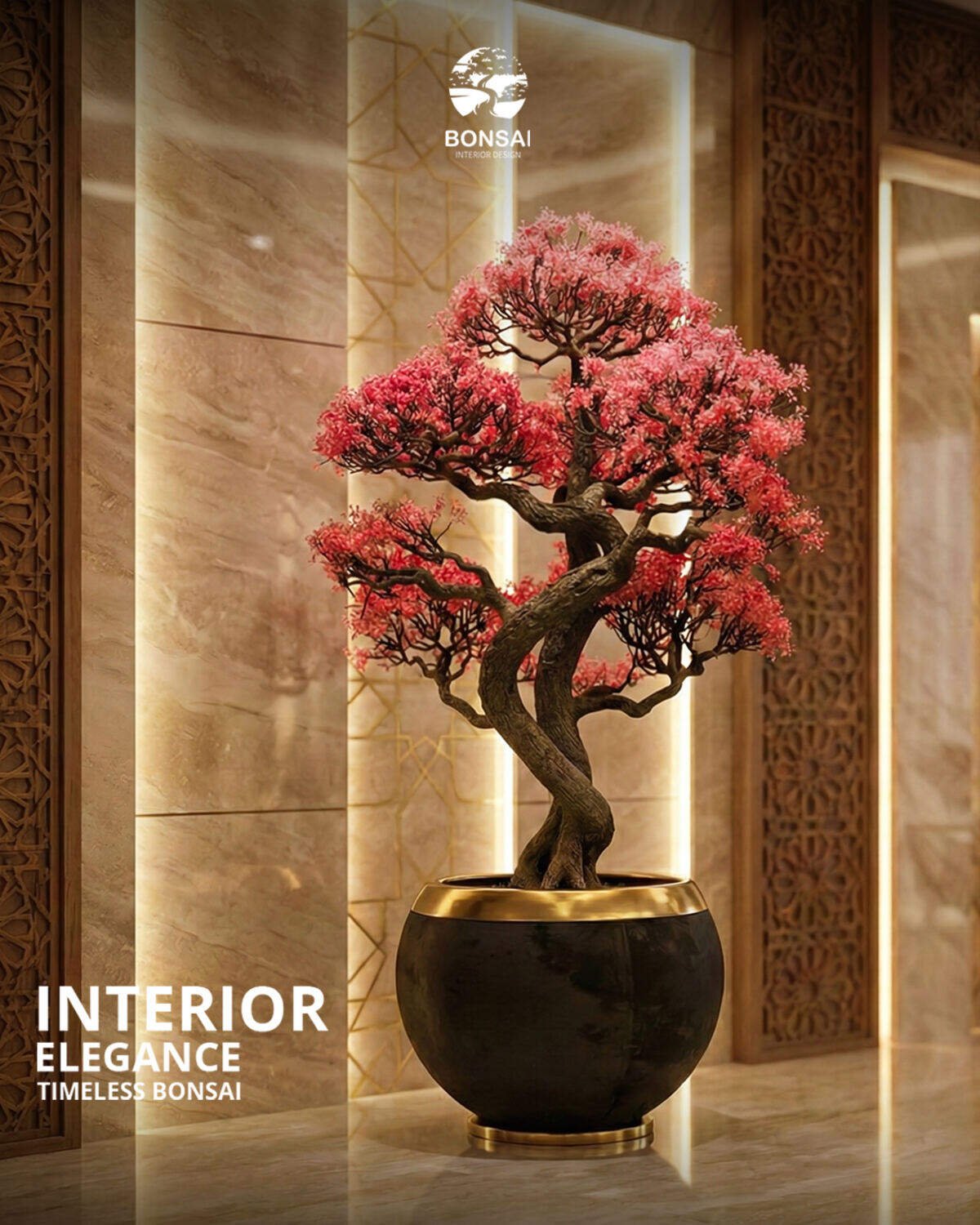 Luxury bonsai in hotel lobby